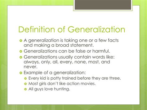 definition of generalize|broad generalization words.